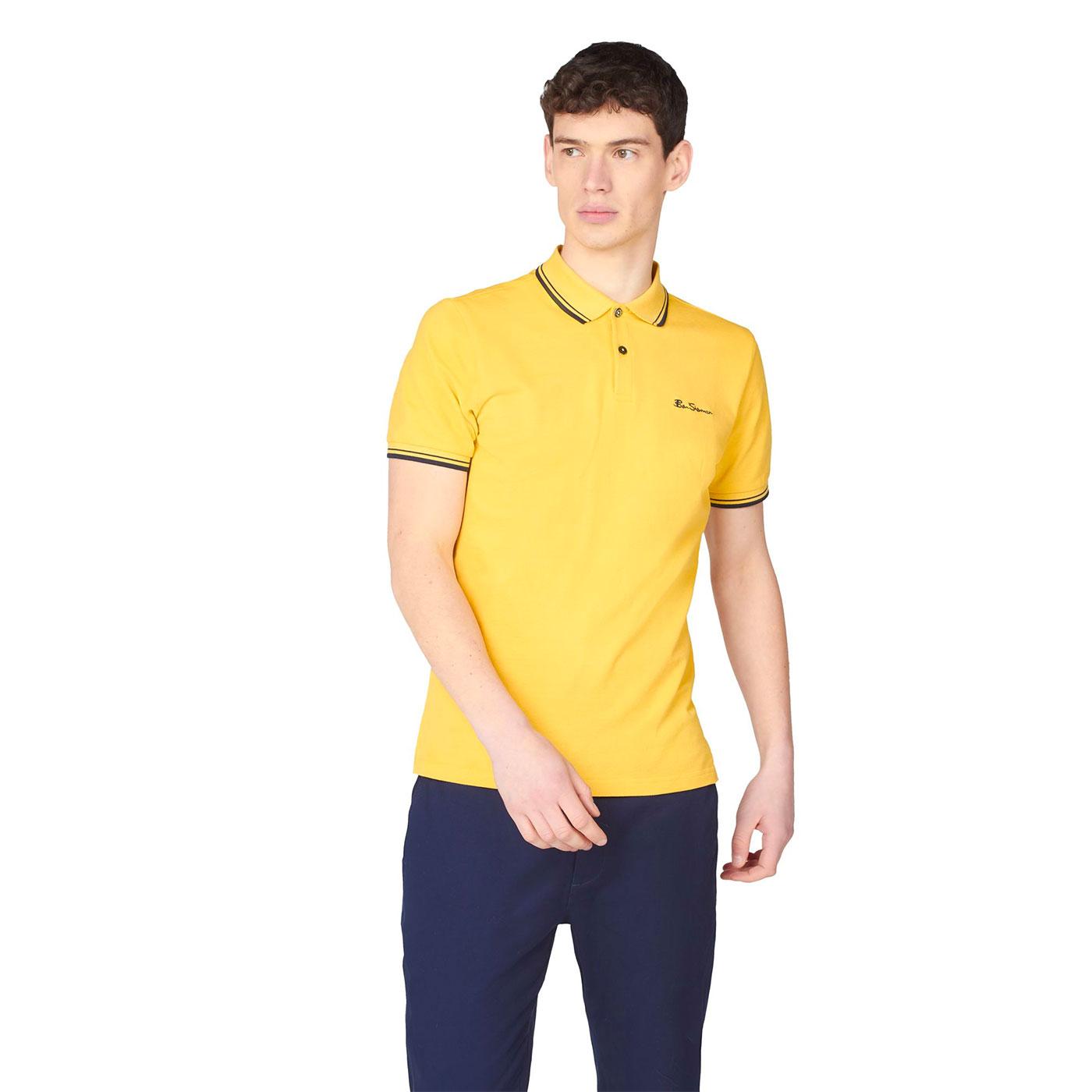 Ben Sherman Signature Mod Tipped Pique Polo In Yellow