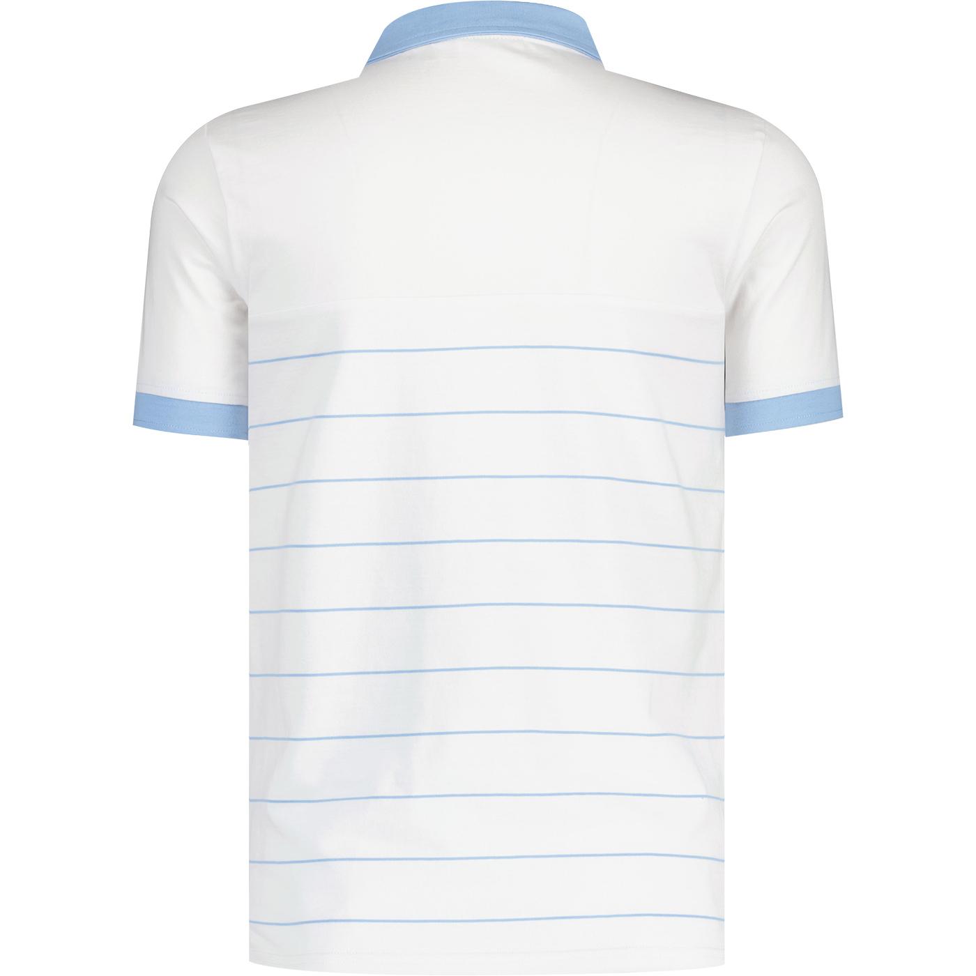 Ellesse Tor Retro Sports Fine Stripe Polo Shirt White Light Blue