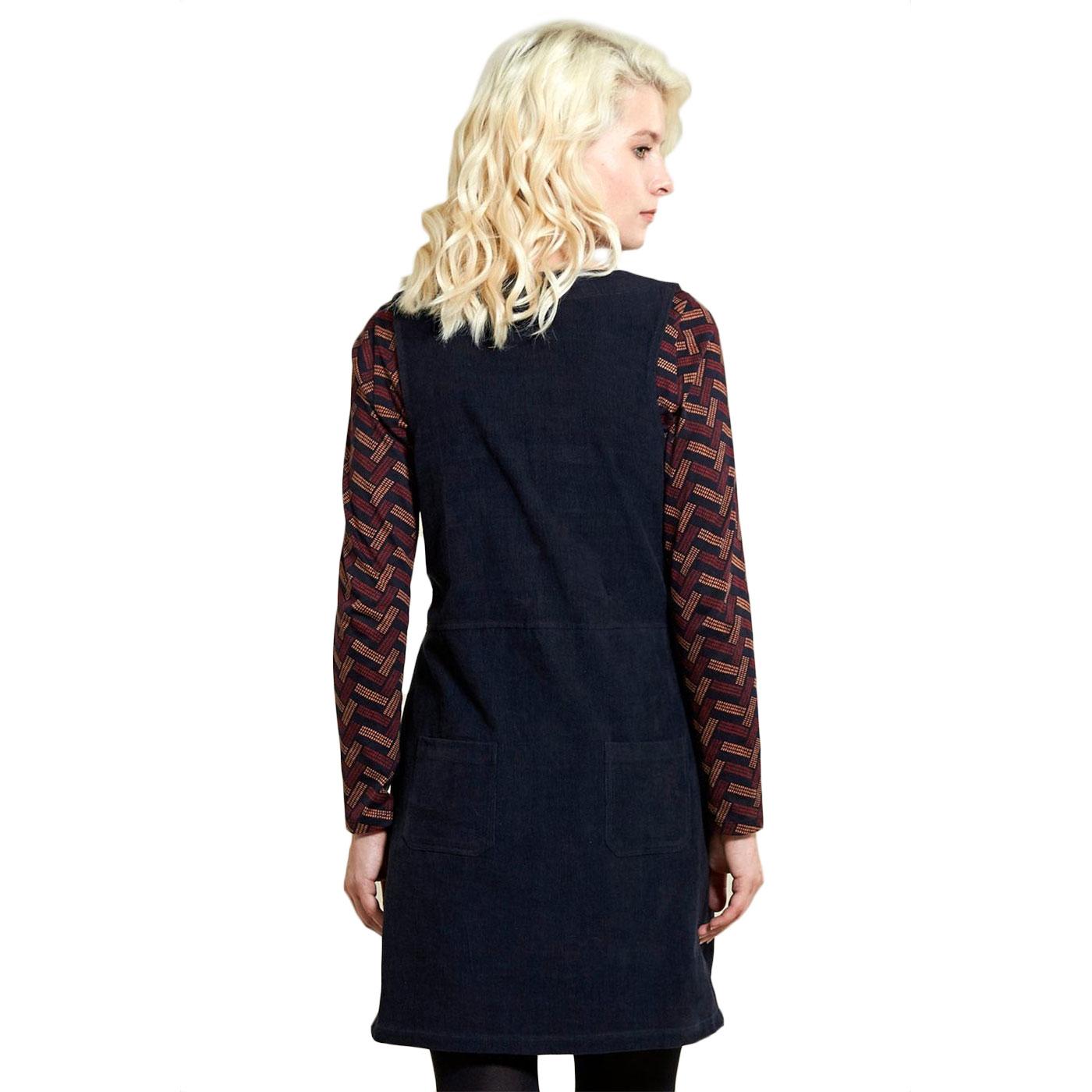 Nomads Button Front S Needlecord Pinafore In Navy Blue