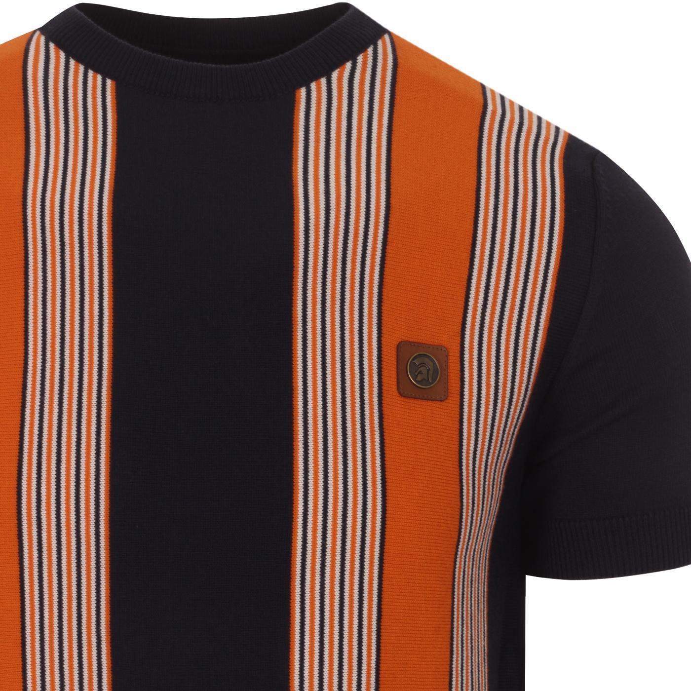 TROJAN RECORDS Retro Mod Stripe Knit Crew Tee In Navy