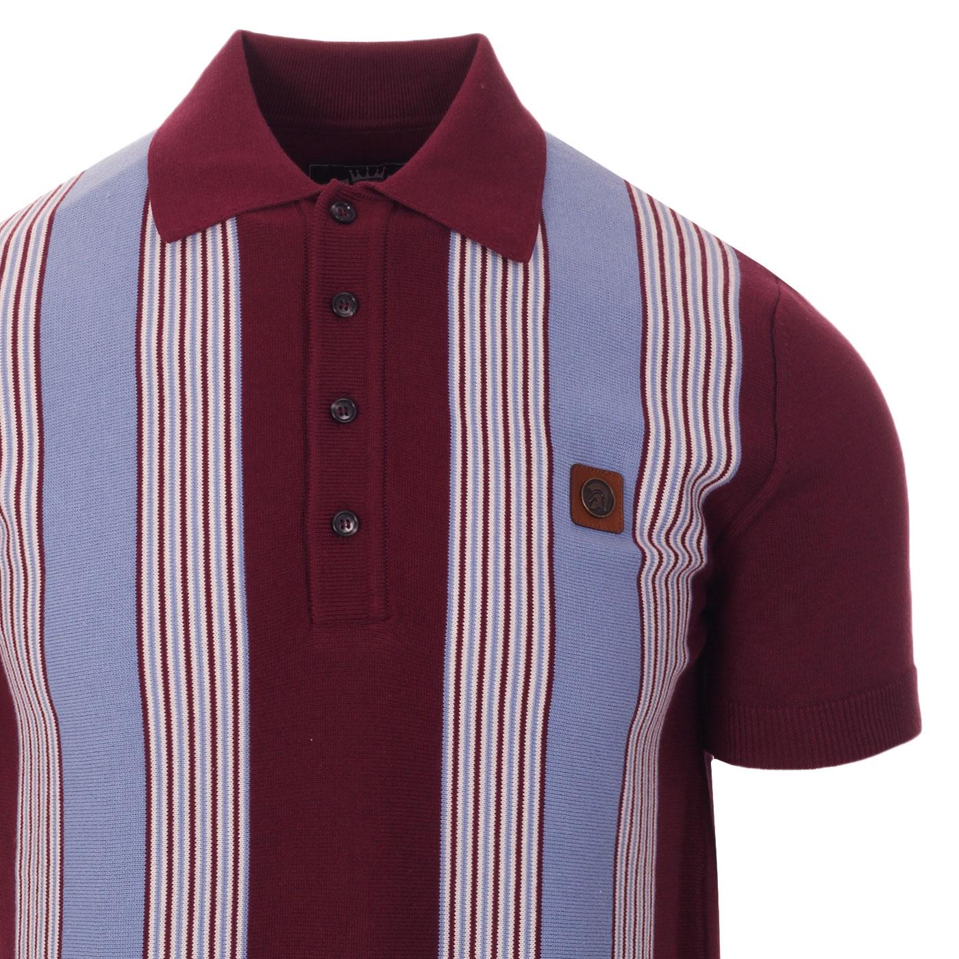 TROJAN RECORDS Retro Ska Mod Stripe Knit Polo Top In Port