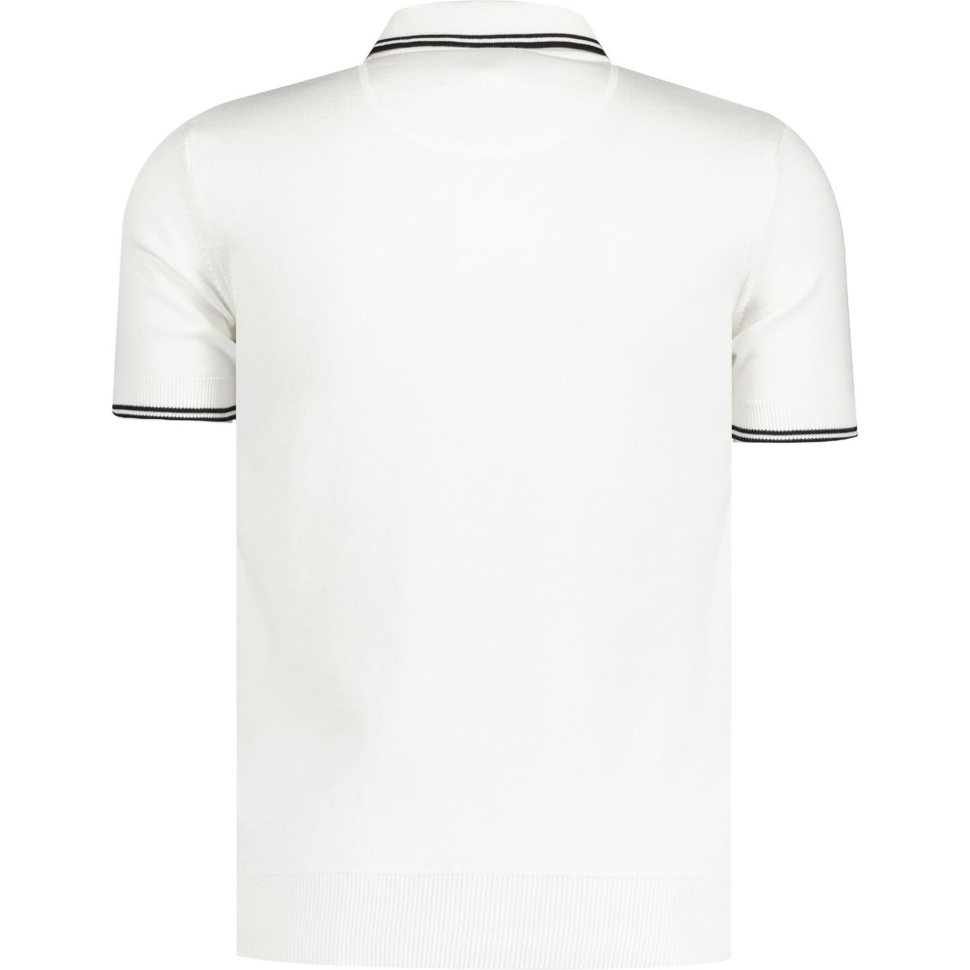 Trojan Retro Mod Self Stripe Fine Gauge Polo In Ecru