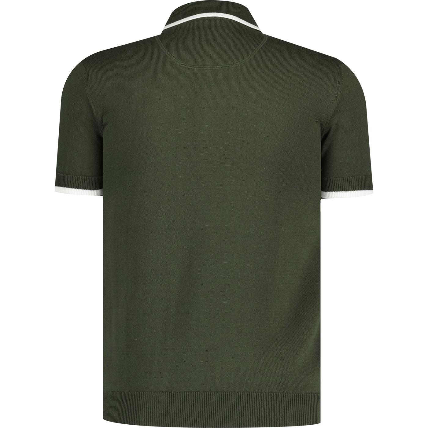 Trojan Records Mod Textured Stripe Zip Polo Shirt In Army Green