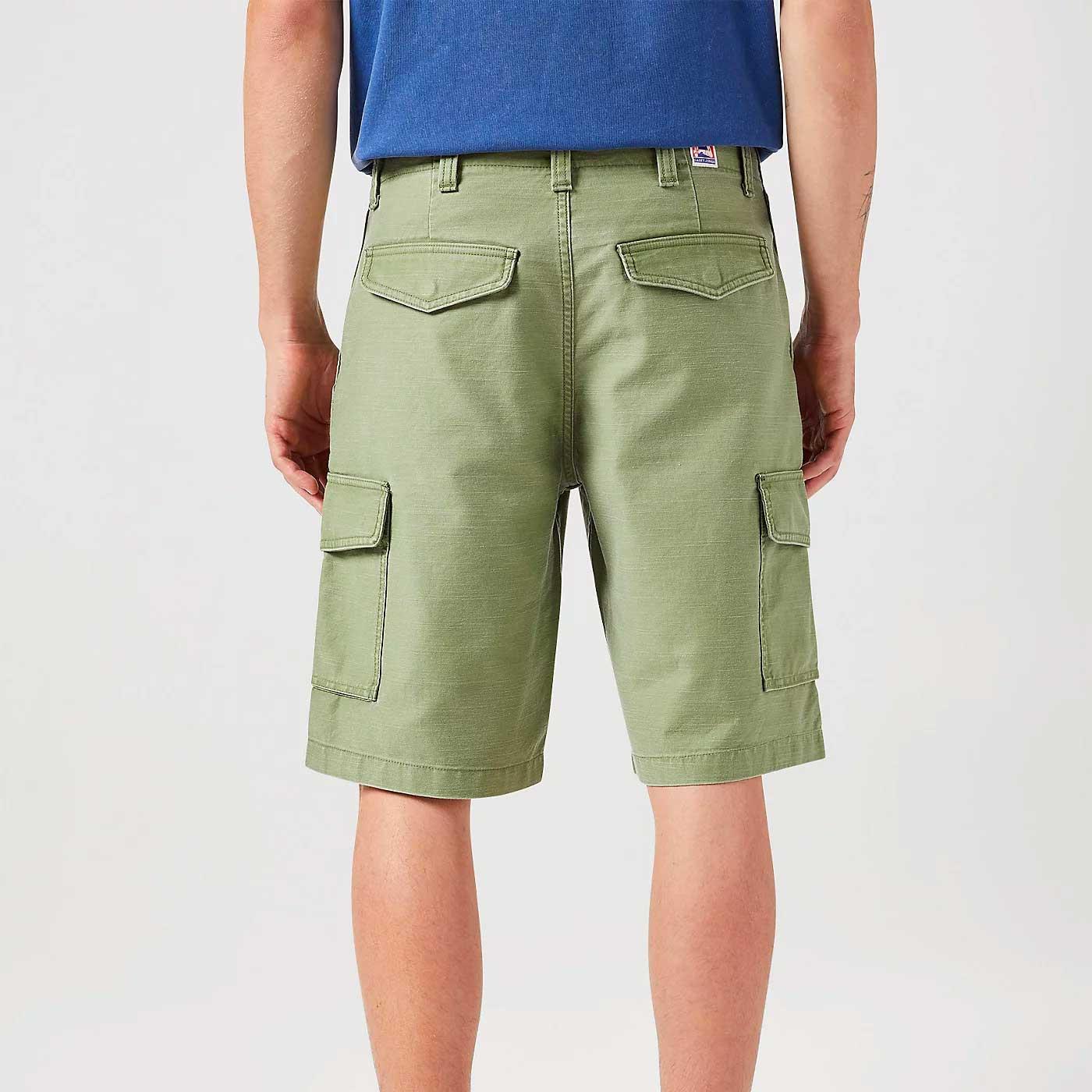 Wrangler Casey Jones Retro Cotton Twill Cargo Shorts In Olive