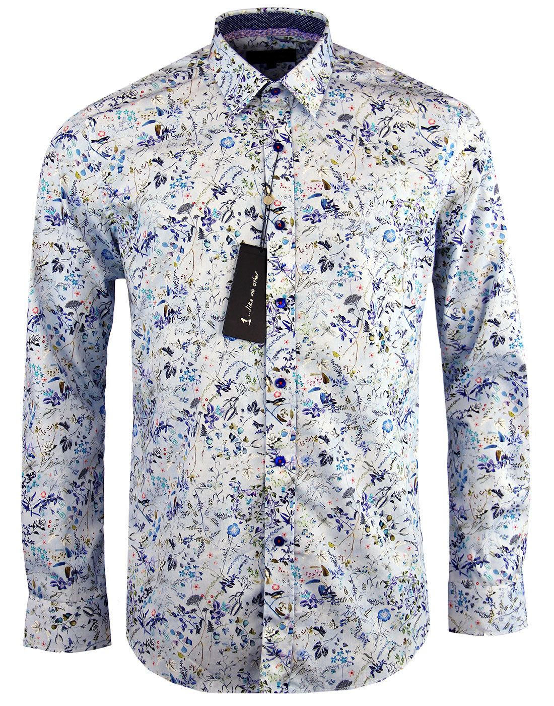 1 LIKE NO OTHER Bristol Wildlife Retro 60s Mod Floral Shirt Blue