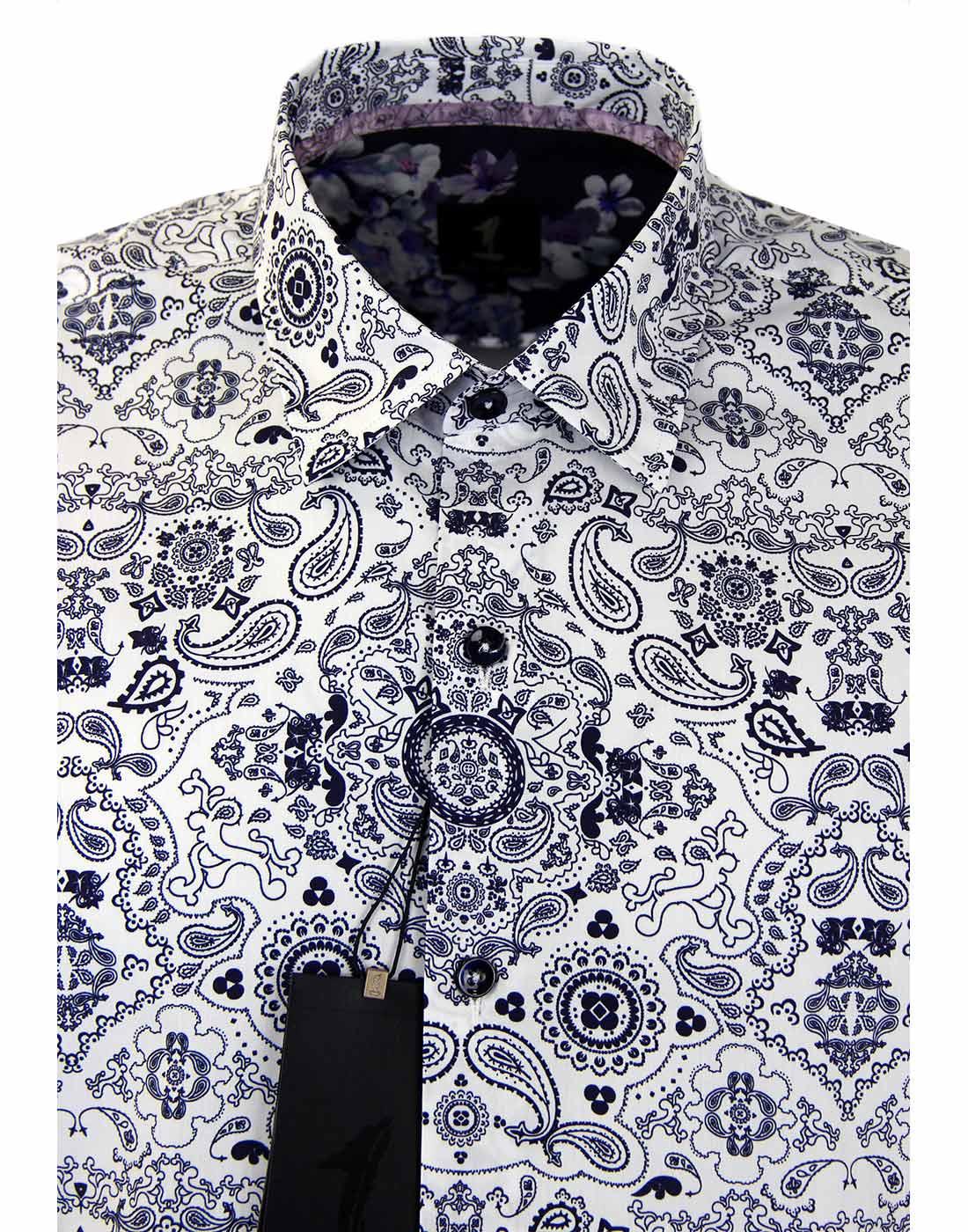 1 LIKE NO OTHER Nodus Retro Mod Paisley Bandana Tile Print Shirt