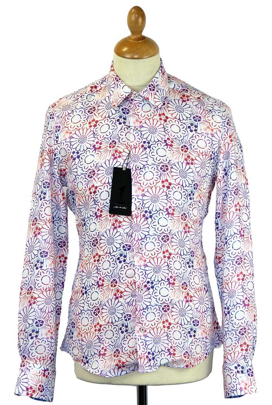 1 LIKE NO OTHER Floral Linen Retro Mod Gradient Stencil Shirt