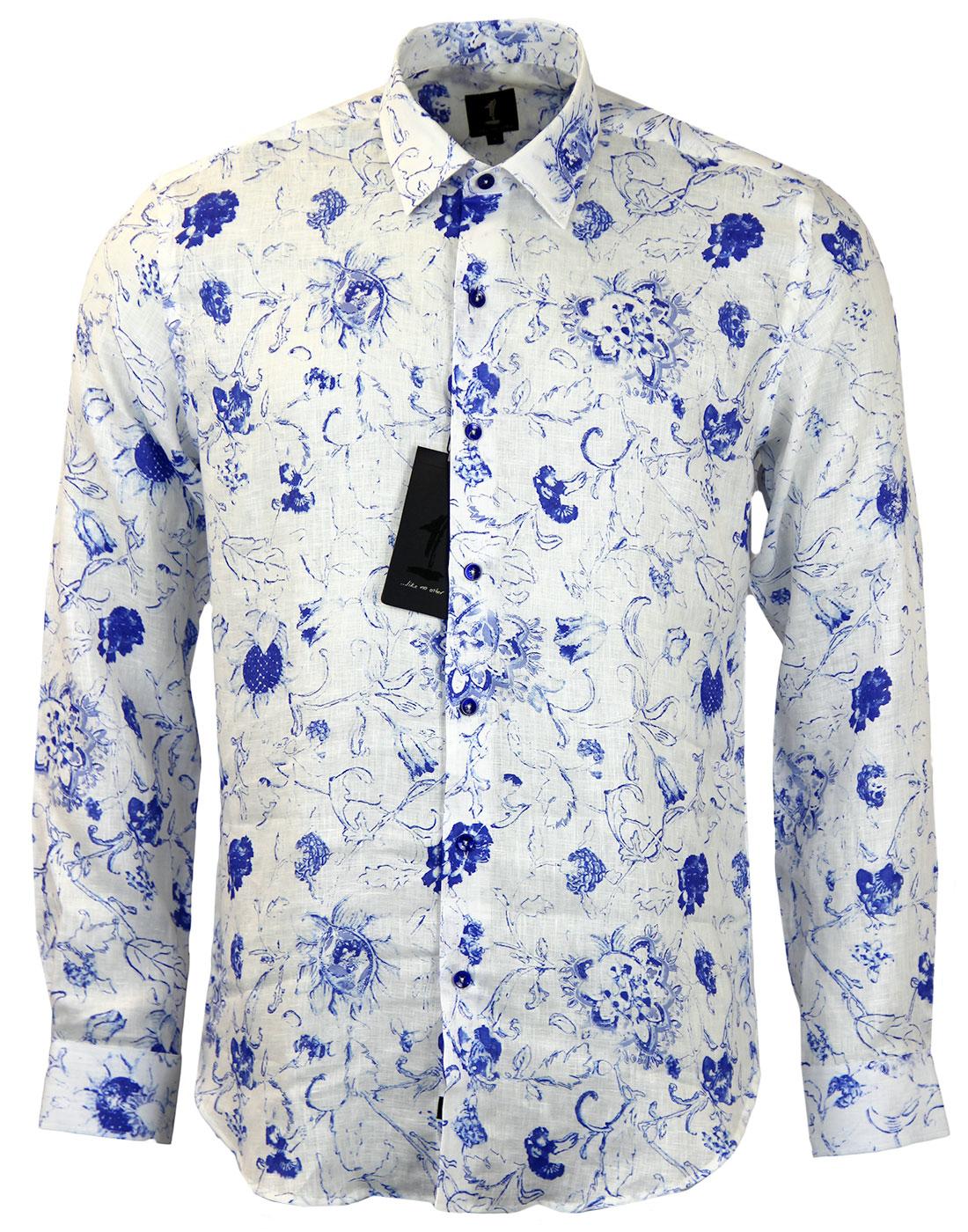 1 LIKE NO OTHER Palps Retro 70s Mod Floral Linen Shirt in White