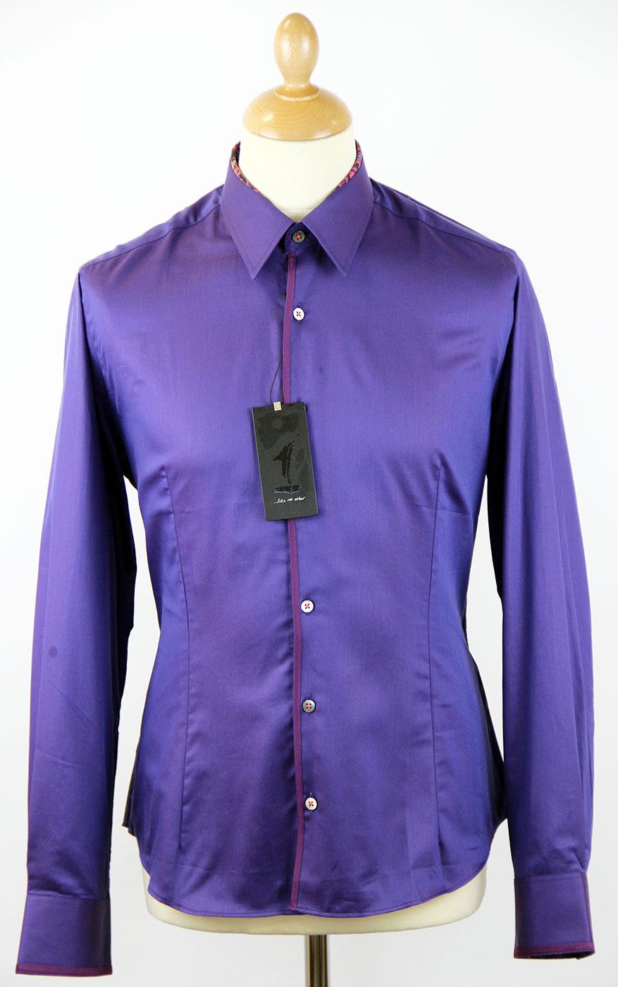 1 LIKE NO OTHER Wattle Retro 60s Mod 2-Tone Dress Shirt Purple