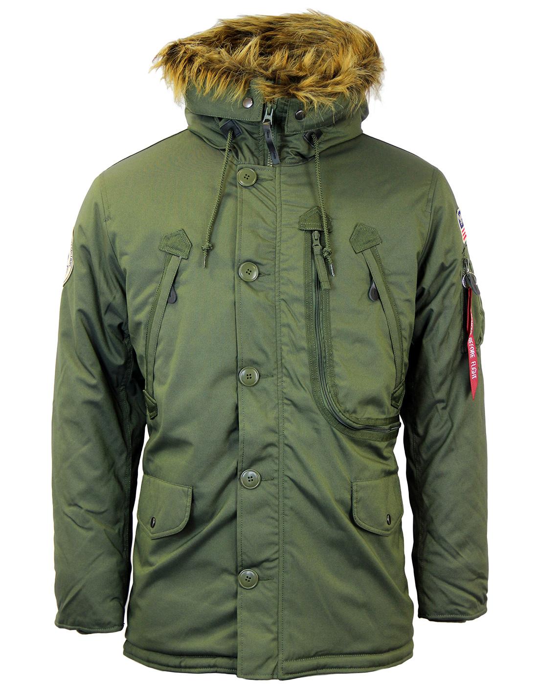 ALPHA INDUSTRIES Polar Retro Mod Snorkel Parka with Patches Green