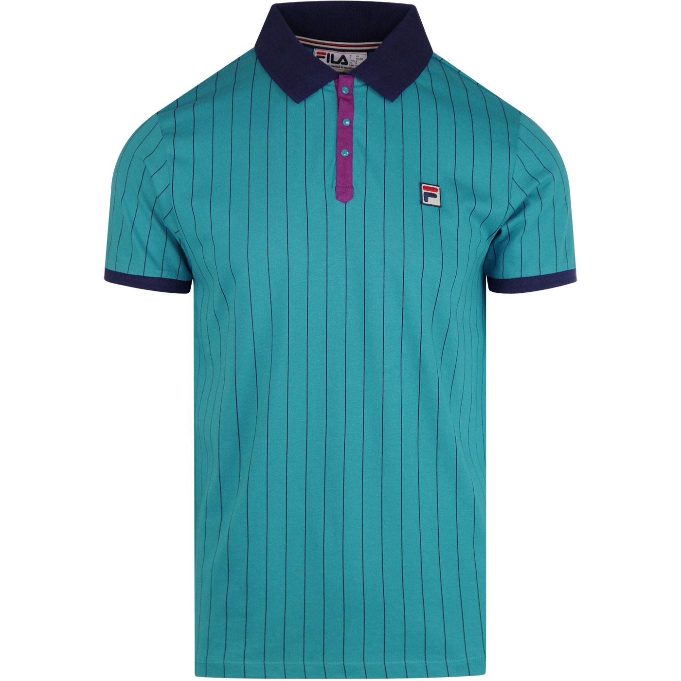 FILA VINTAGE BB1 Retro 70s Tennis Polo Shirt in Biscay Bay