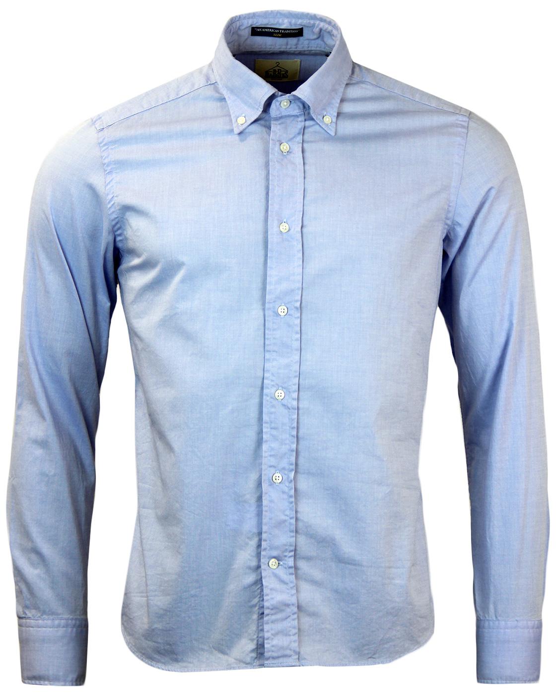 B D BAGGIES Dexter Retro Mod 60s Oxford Shirt in Light Blue