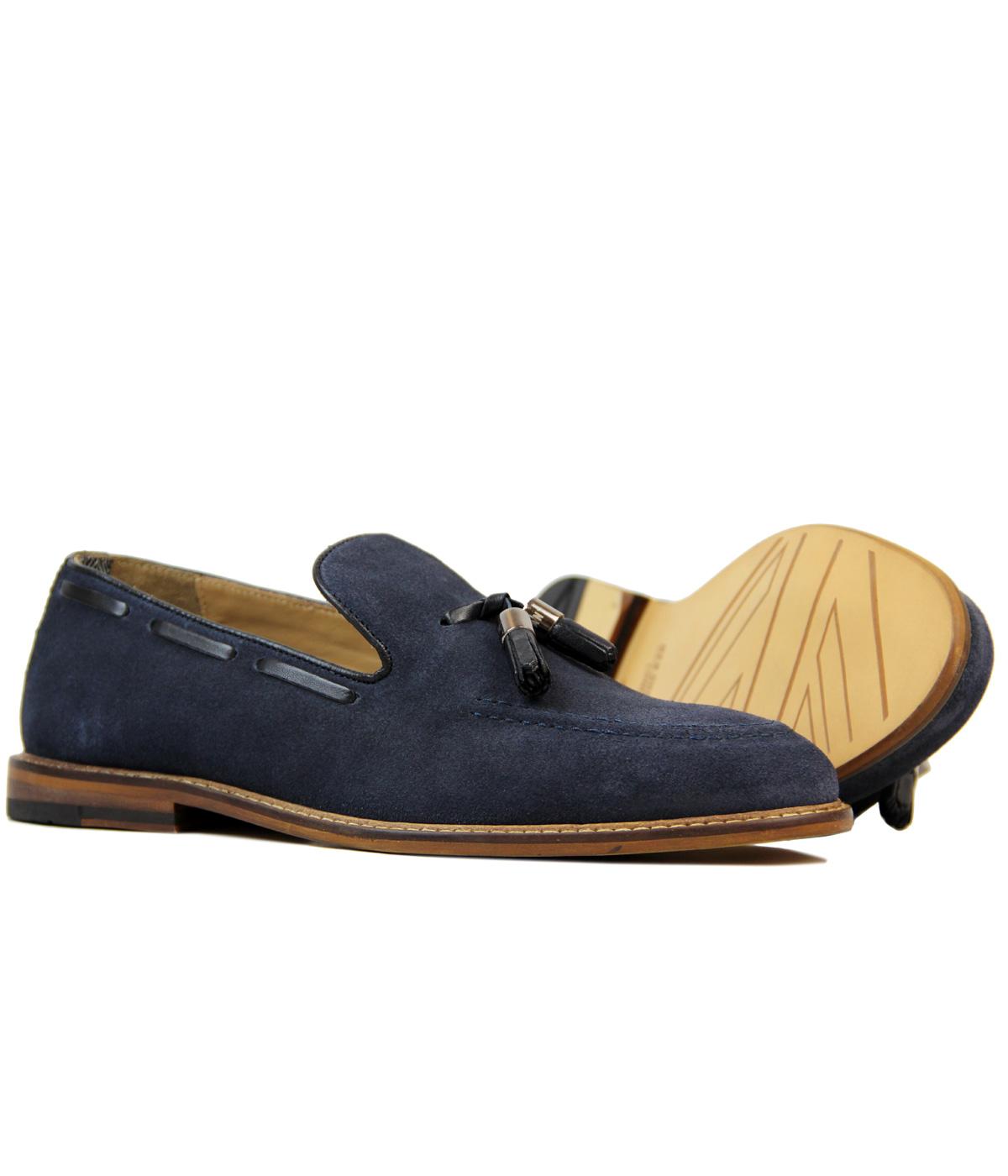 BEN SHERMAN Alfr Adler Retro Mod Suede Tassel Loafer Shoes Navy