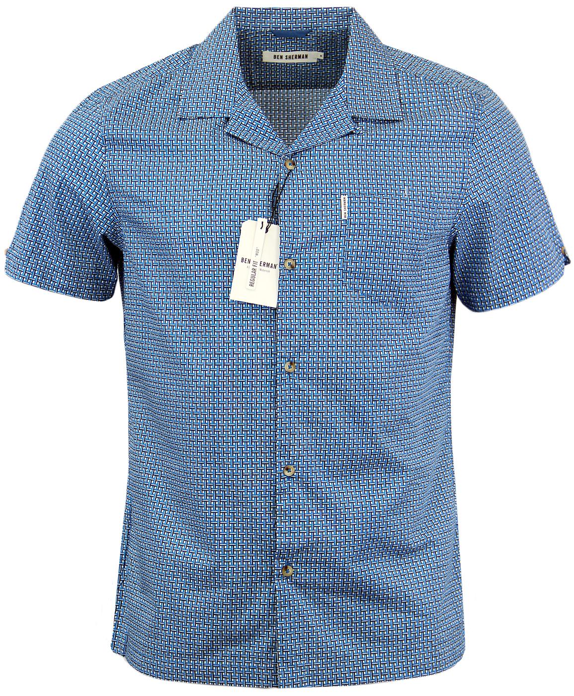 BEN SHERMAN Retro Mod Sixties Basket Weave Shirt in Blue