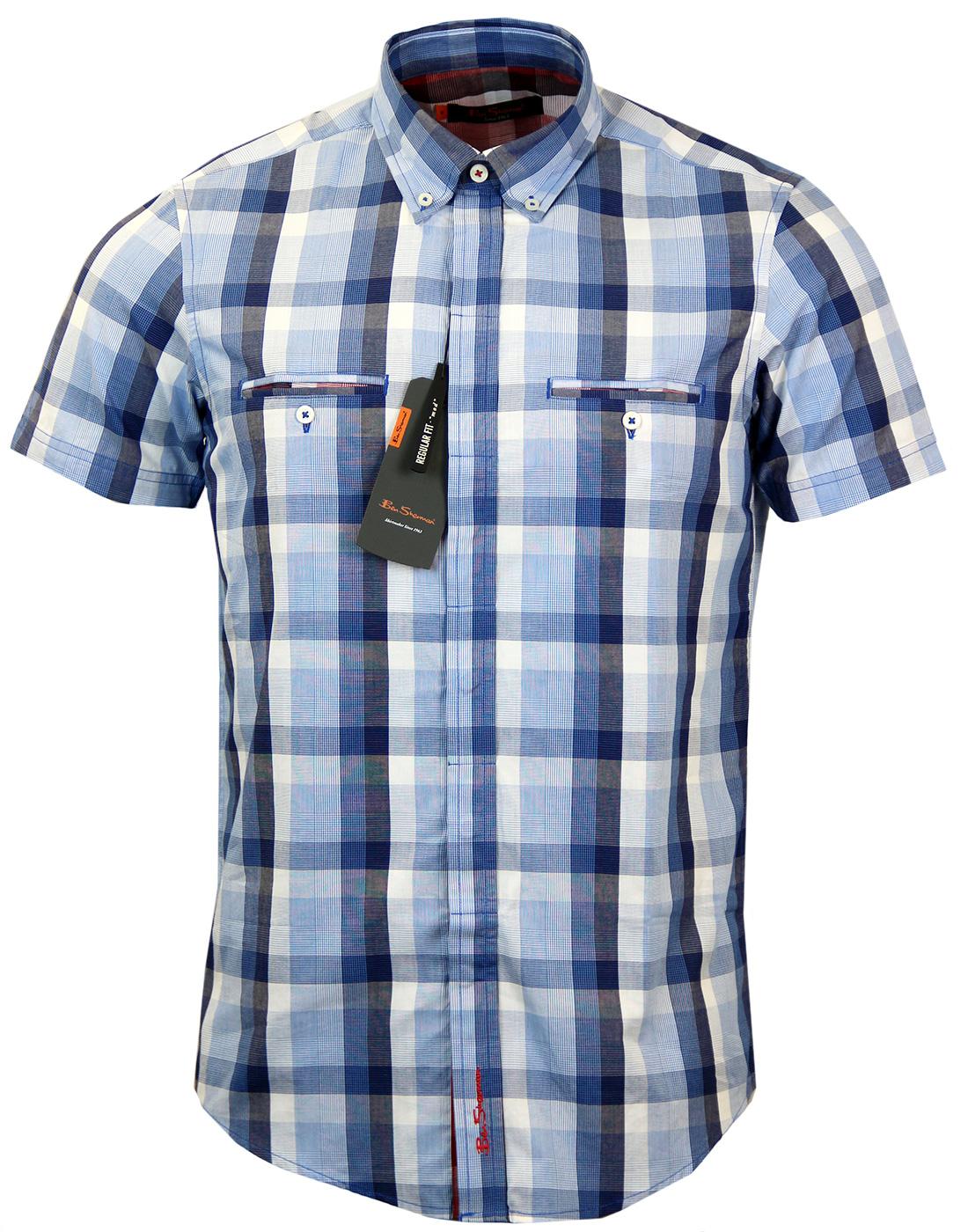 BEN SHERMAN Twin Pocket Multi Check Retro Mod S/S Shirt Blue