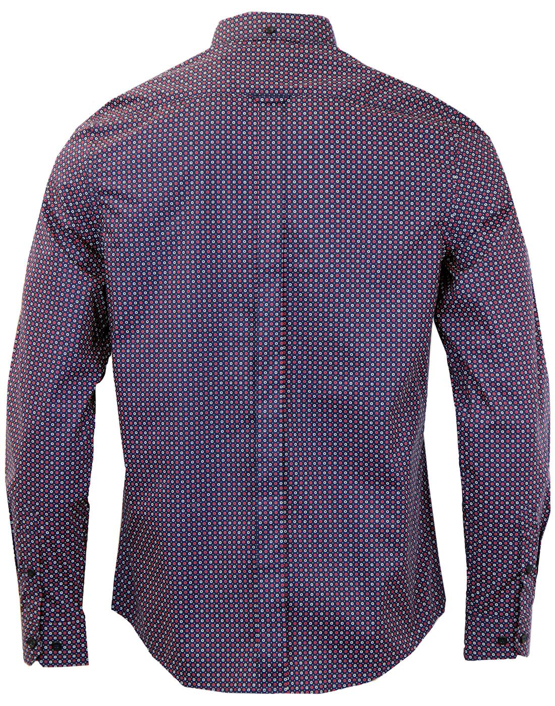 BEN SHERMAN Retro 60s Geo Print Pin Dot Shirt in Navy