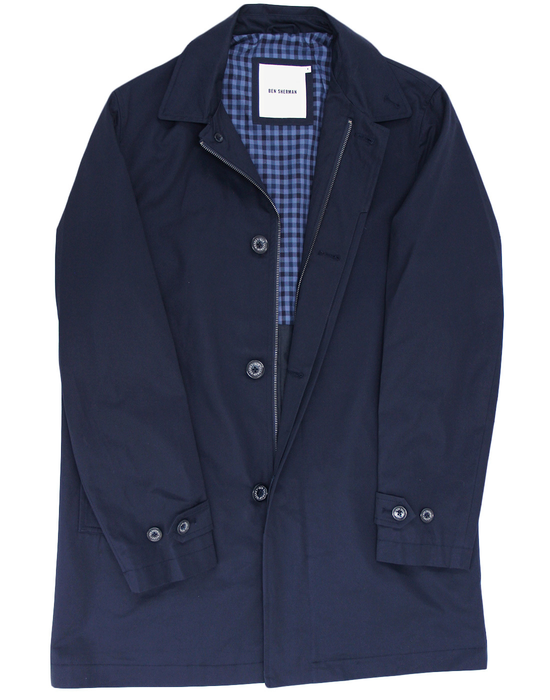 BEN SHERMAN Retro 60s Mod Cotton Gaberdine Mac Jacket in Navy