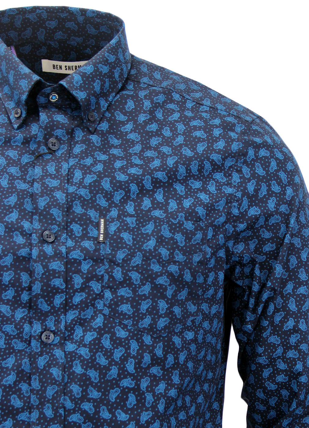 BEN SHERMAN Retro Mod Sixties Paisley Dot Shirt in Vivid Blue