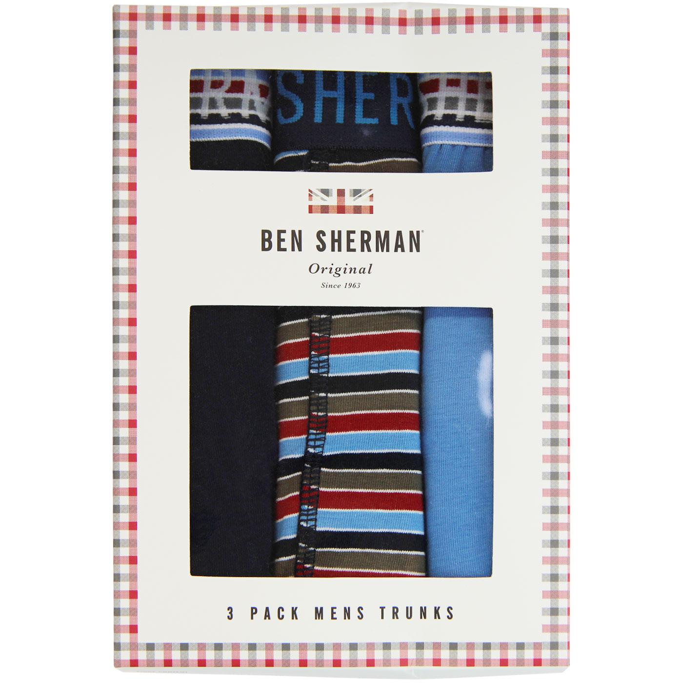 Binks BEN SHERMAN 3 Pack Retro Trunks Navy/Stripe