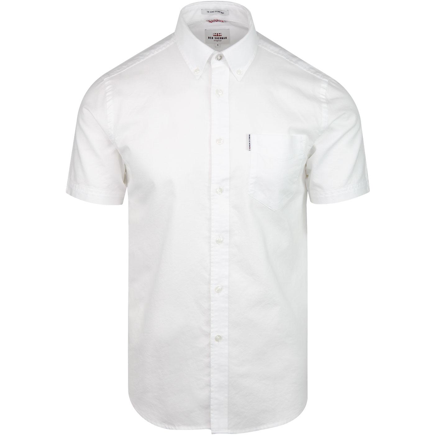 BEN SHERMAN Retro Mod Short Sleeve Oxford Shirt in White