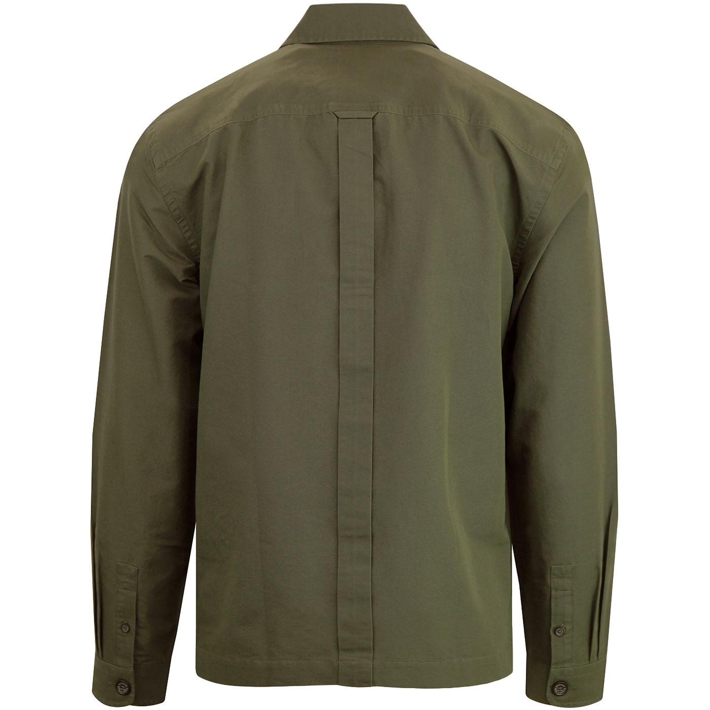 BEN SHERMAN Retro Mod Military Badged Overshirt in Green