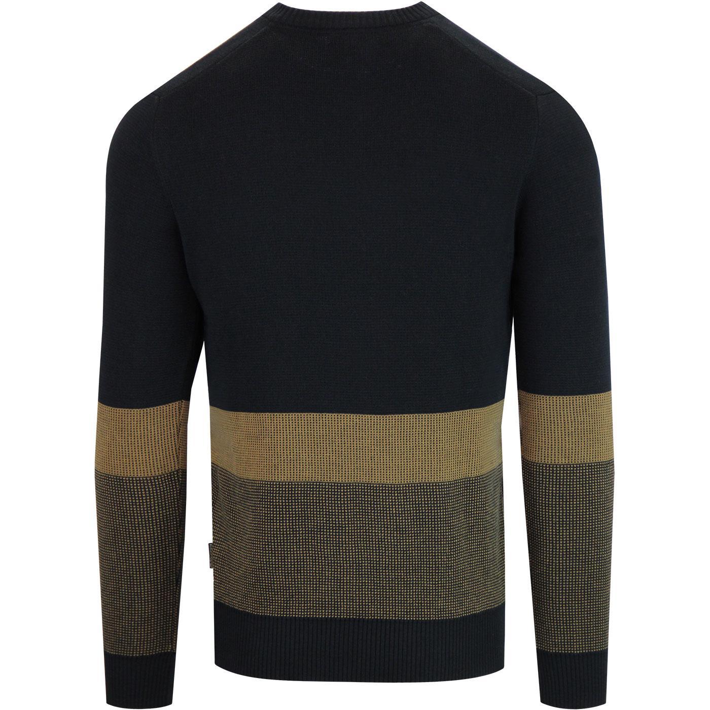 BEN SHERMAN Birdseye Colour Block Knitted Jumper in Black