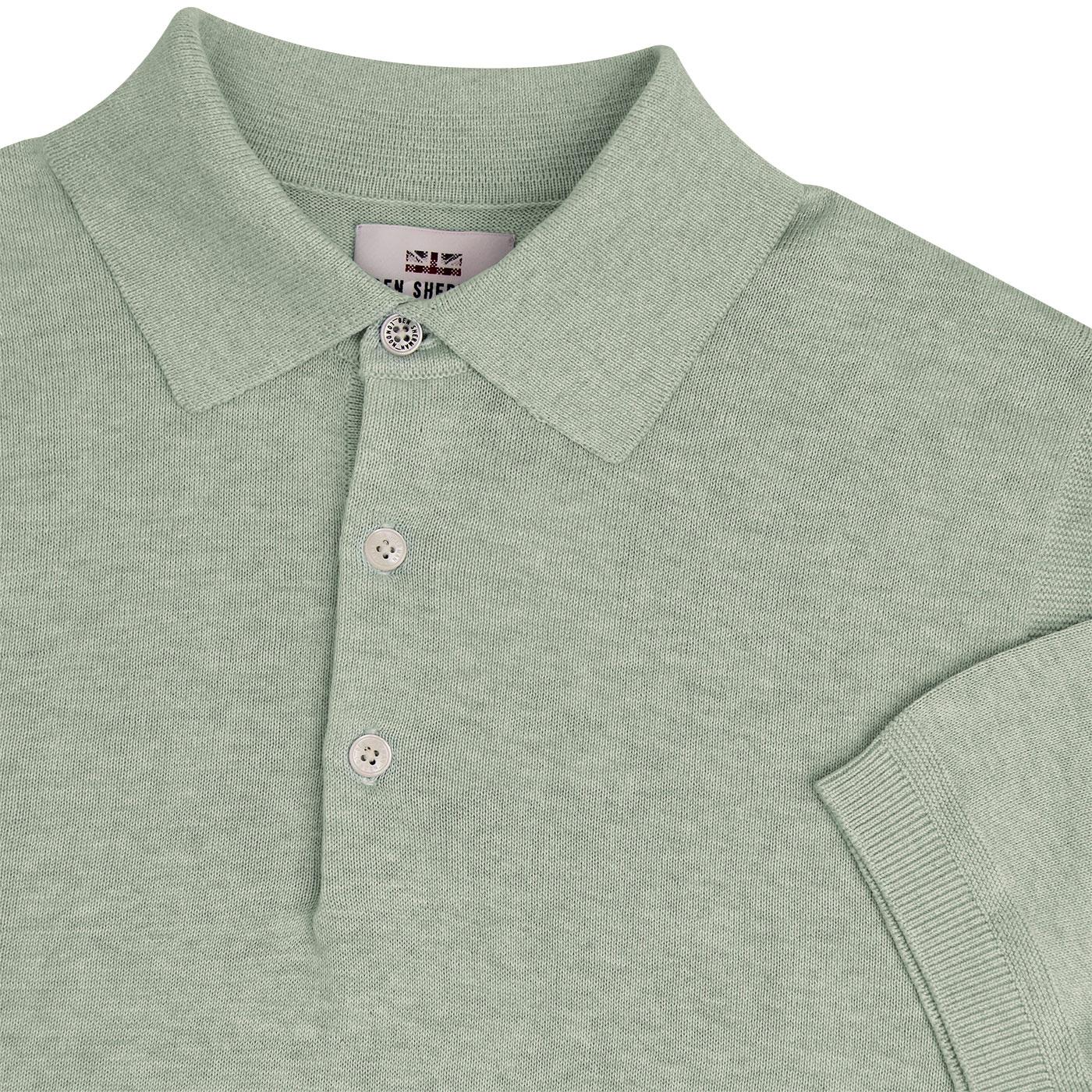 BEN SHERMAN 60s Mod Short Sleeve Knitted Polo Shirt Sea