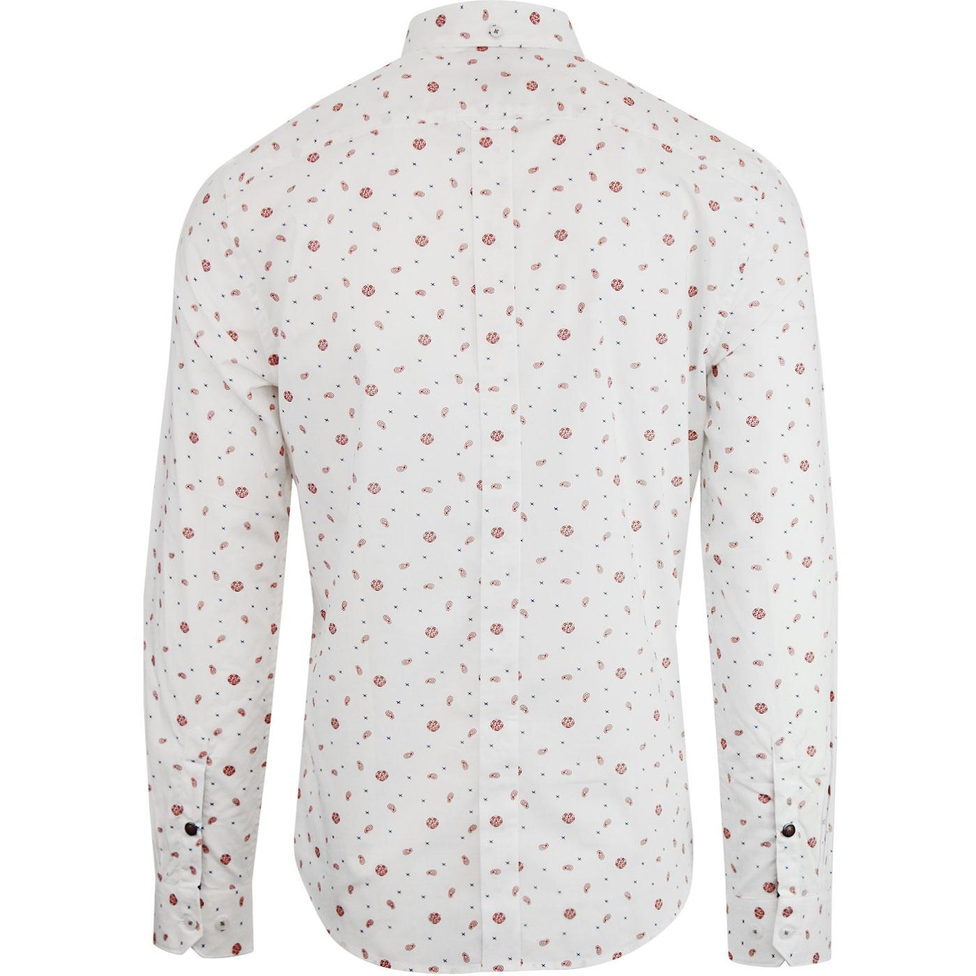 BEN SHERMAN Retro 60's Rose Scatter Mod Shirt in Off White