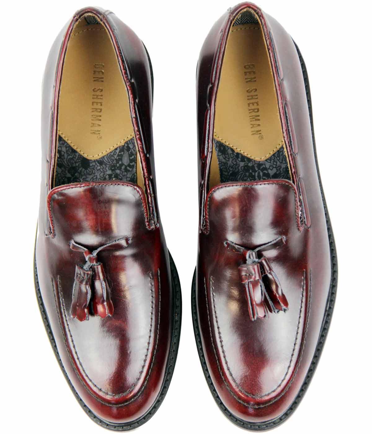 BEN SHERMAN Alfr City Loafers Mod Tassel Loafer Shoes Burgundy
