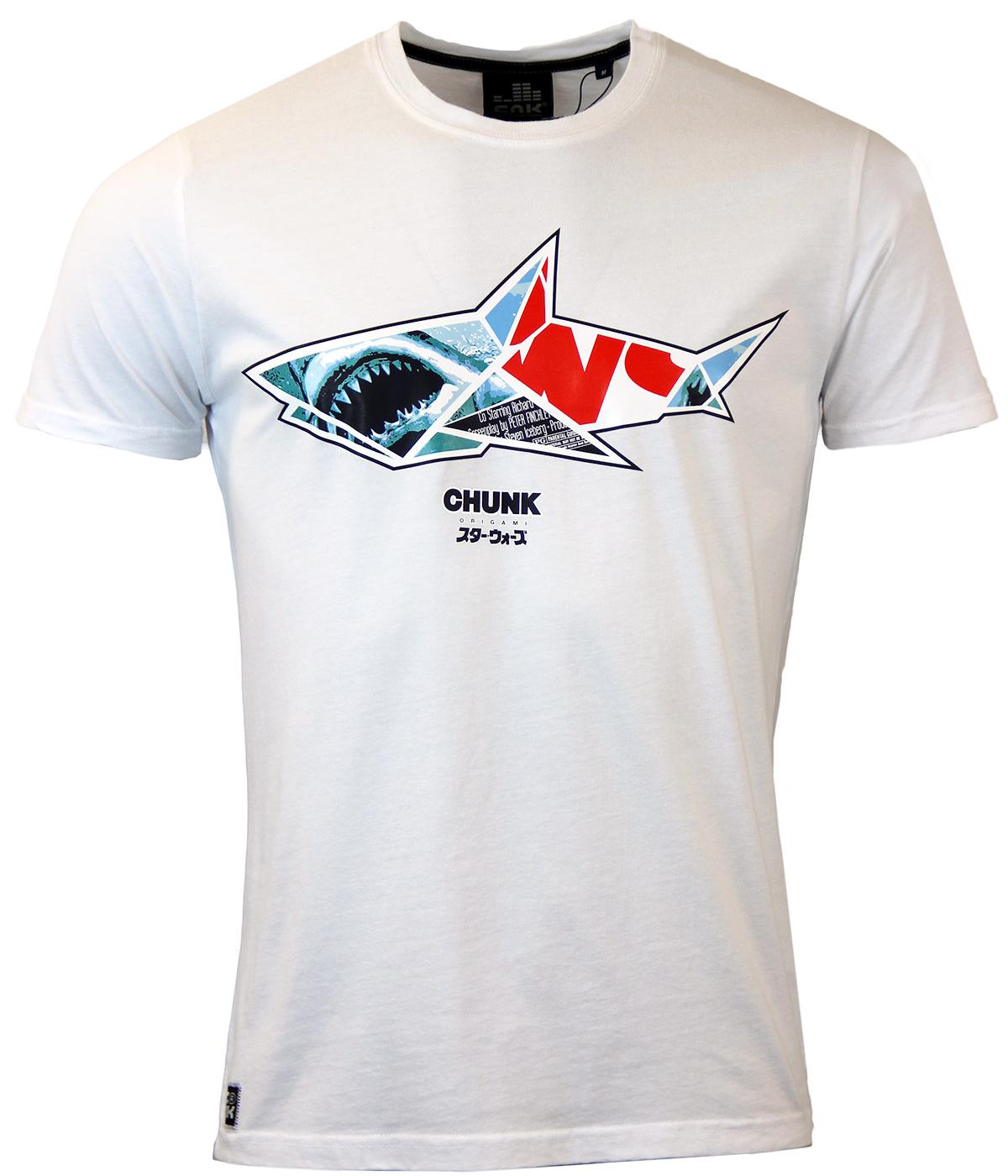 CHUNK Jaws Origami Indie 70s Retro Tee In White.