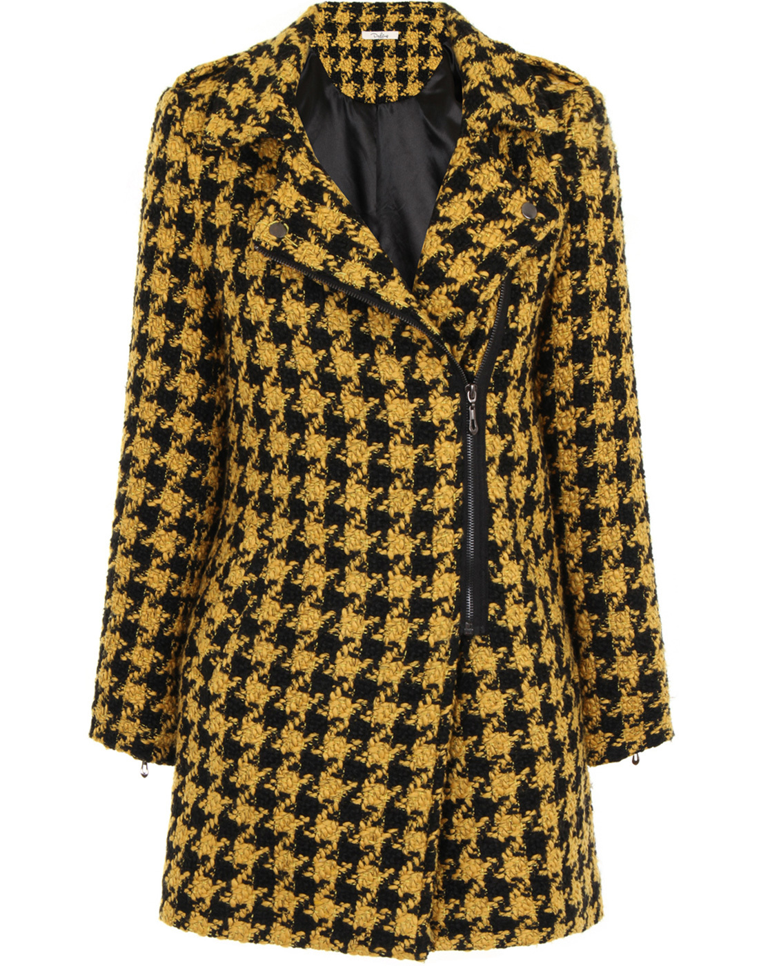 DARLING Caia Retro Sixties Mod Dogtooth Woven Coat in Mustard