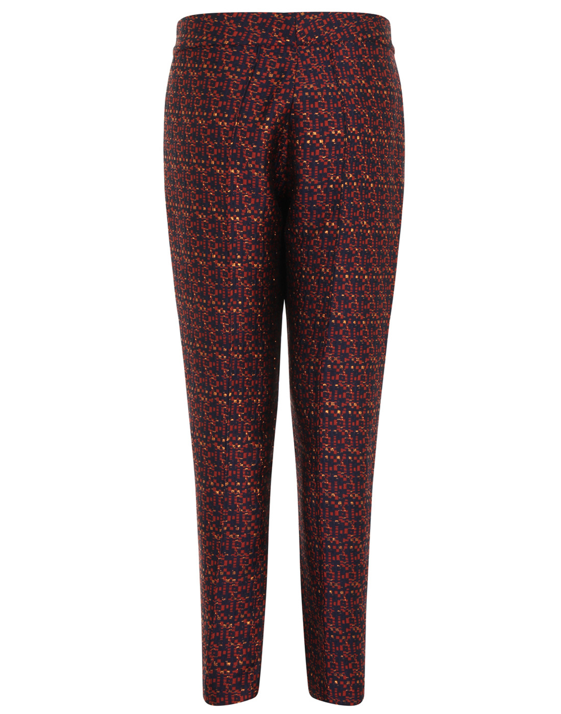 DARLING Lorraine Retro Metallic Textured Trousers in Navy/Orange