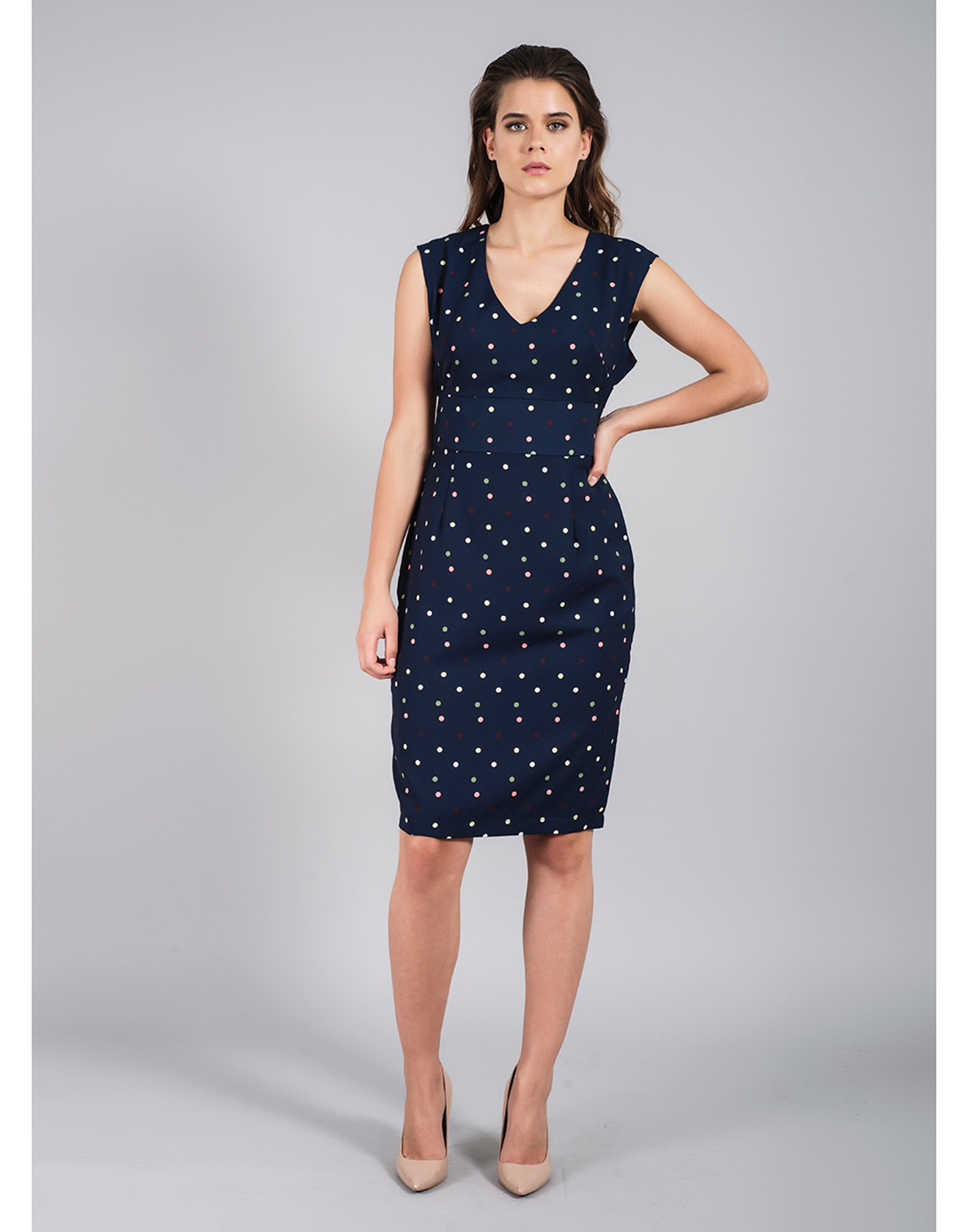 DARLING Tessie 1960s Polka Dot Sleeveless Dress in Navy