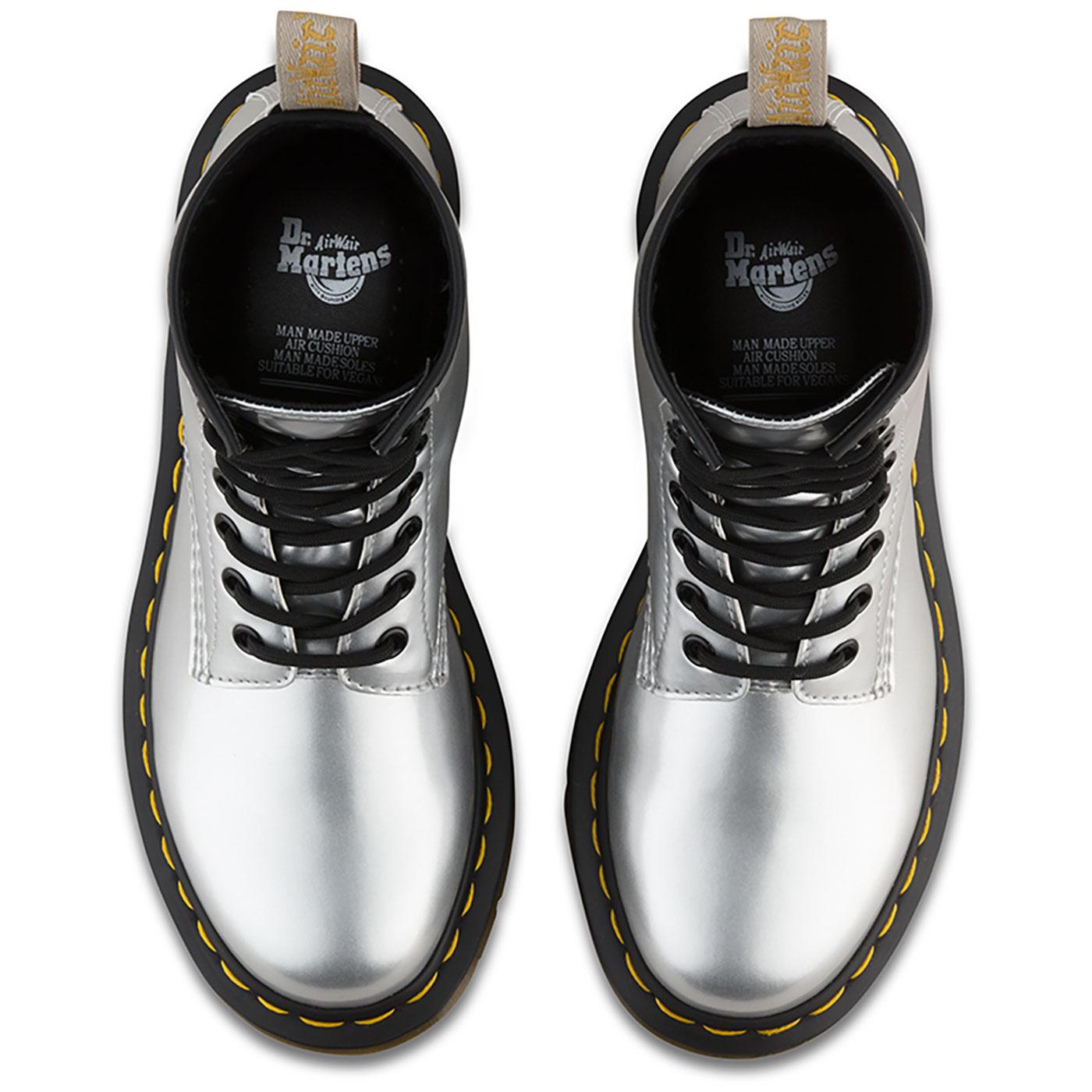 dr martens 1460 silver chrome flat ankle boots