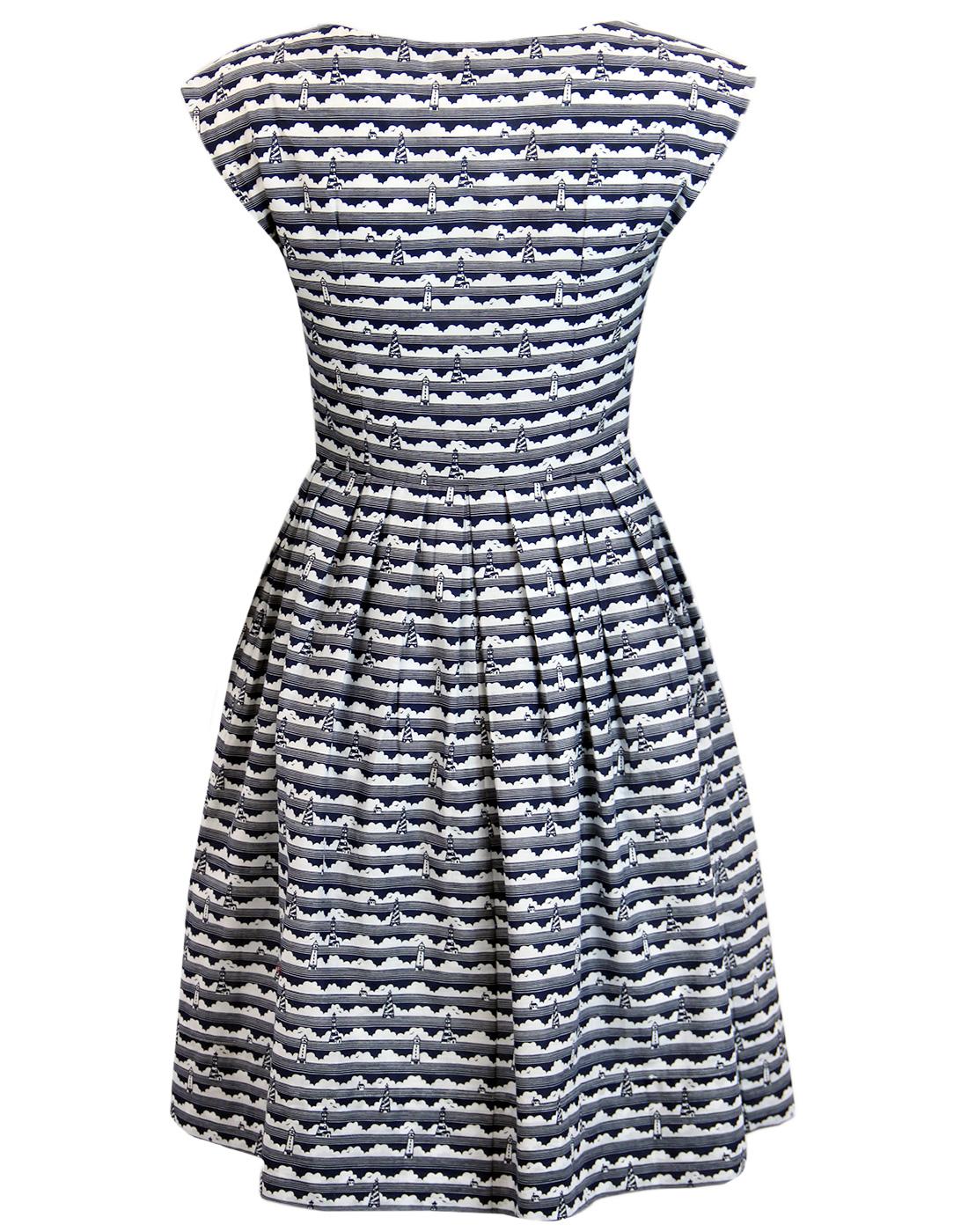 EMILY AND FIN Nancy Retro Vintage 50s Lighthouse Dress in Navy