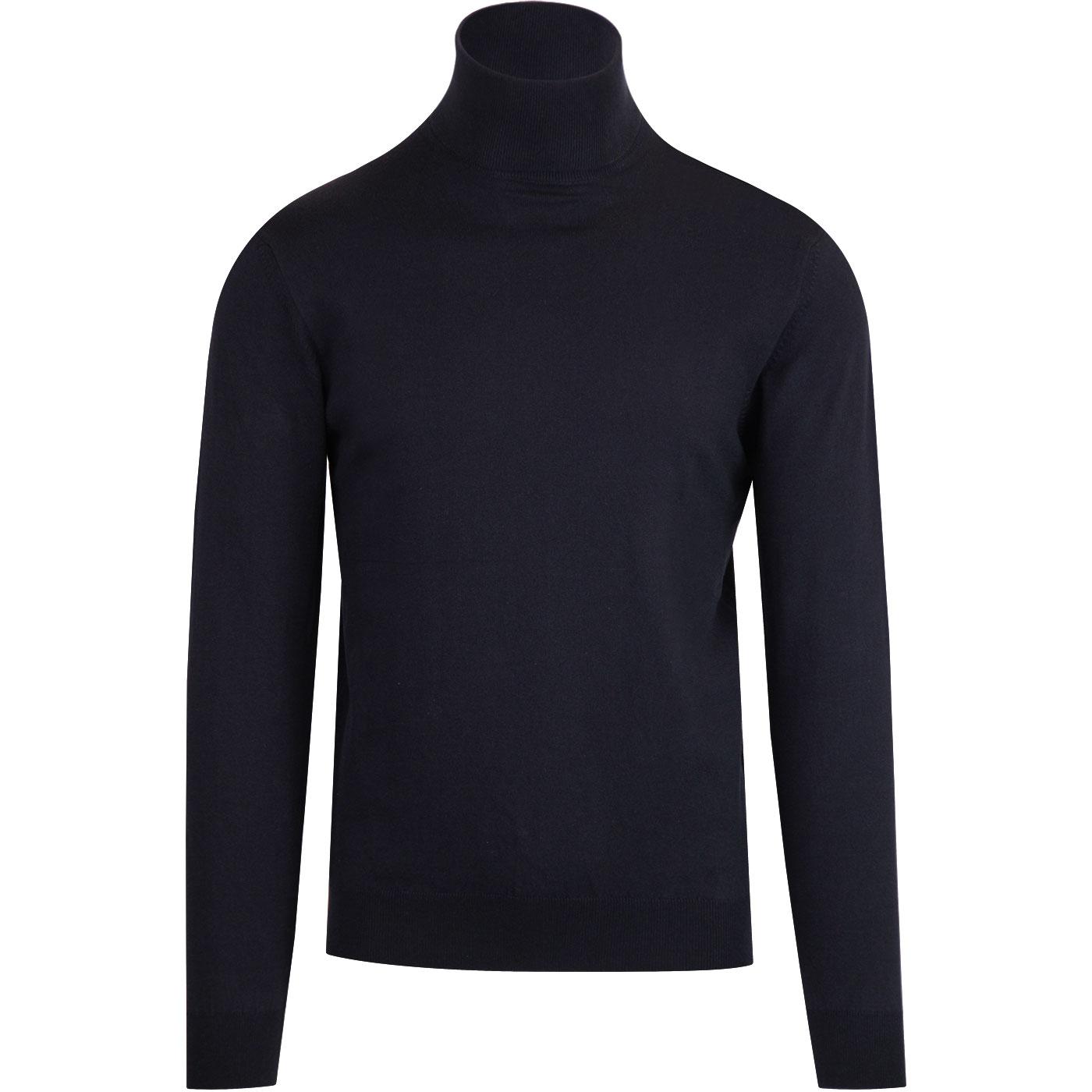 FRENCH CONNECTION 60s Mod Roll Neck Knitted Jumper in Navy