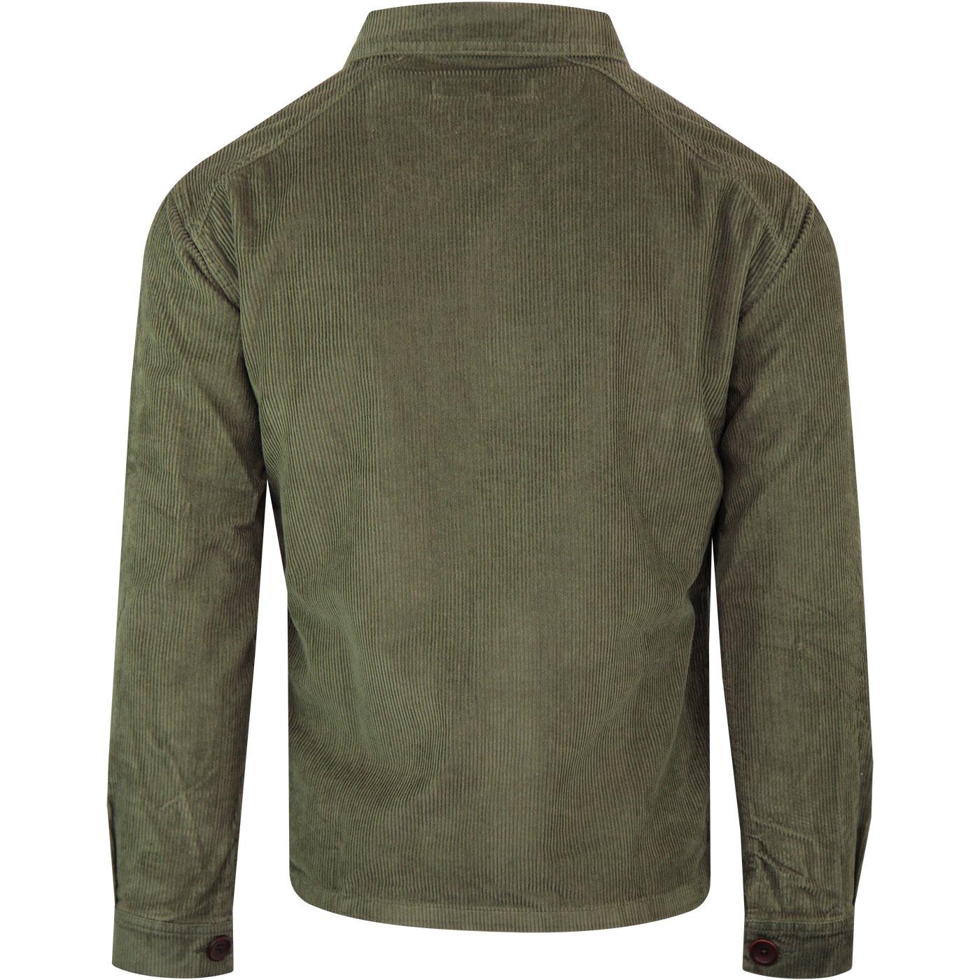 FAR AFIELD Porter Retro Mod Corduroy Shirt Jacket in Green