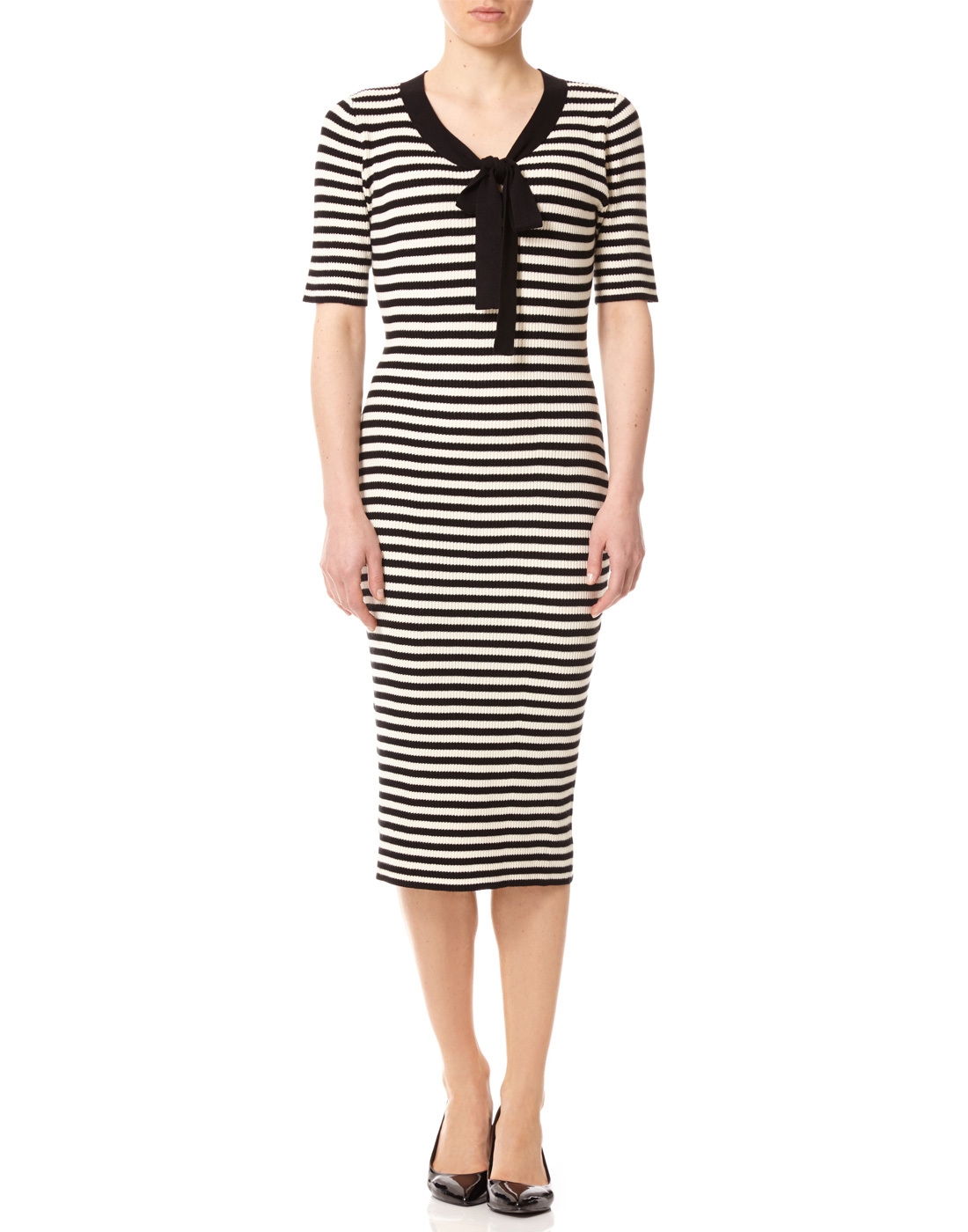 Lacanau FEVER 1960s Mod Stripe Ribbed Bow Dress