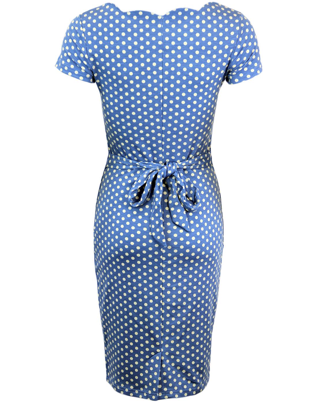 FEVER Millie Retro 60s Scalloped Polka Dot Dress in Blue/White