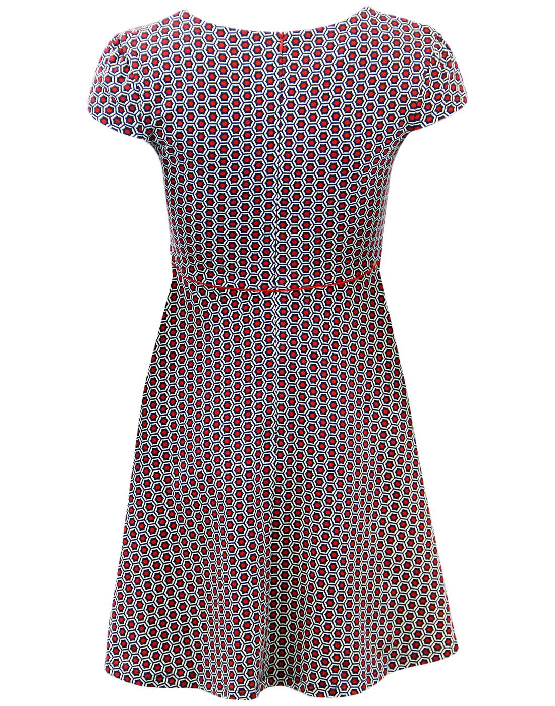 FEVER Patti Retro Sixties Geometric Flared Dress in Navy