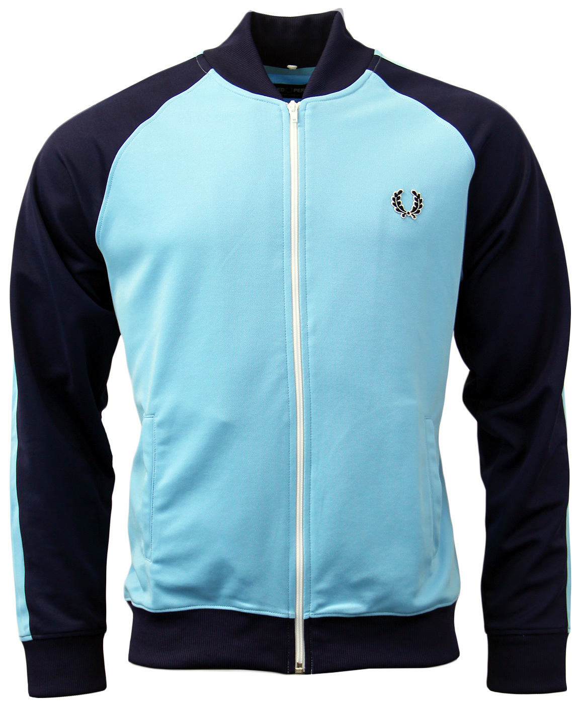 FRED PERRY Retro 70s Mod Bomber Collar Track Top in Blue