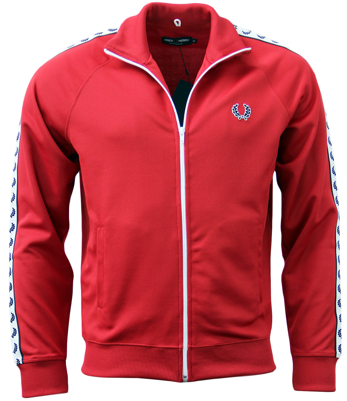 FRED PERRY Retro 70s Laurel Taped Track Jacket in Red