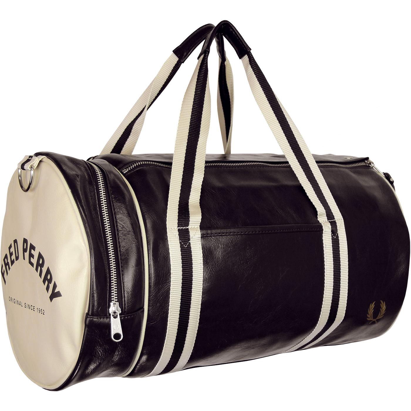 FRED PERRY Retro Mod Classic PU Barrel Bag in Black