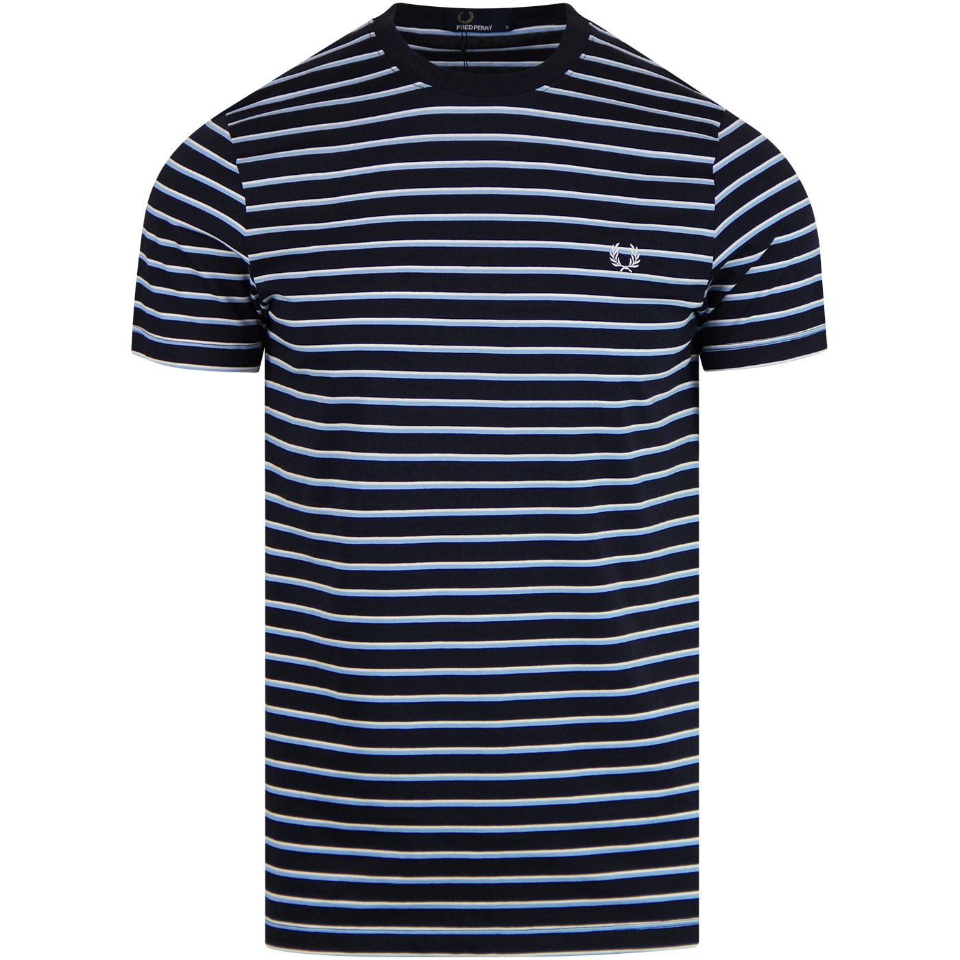 FRED PERRY Retro Fine Stripe Crew Neck T-Shirt in Navy