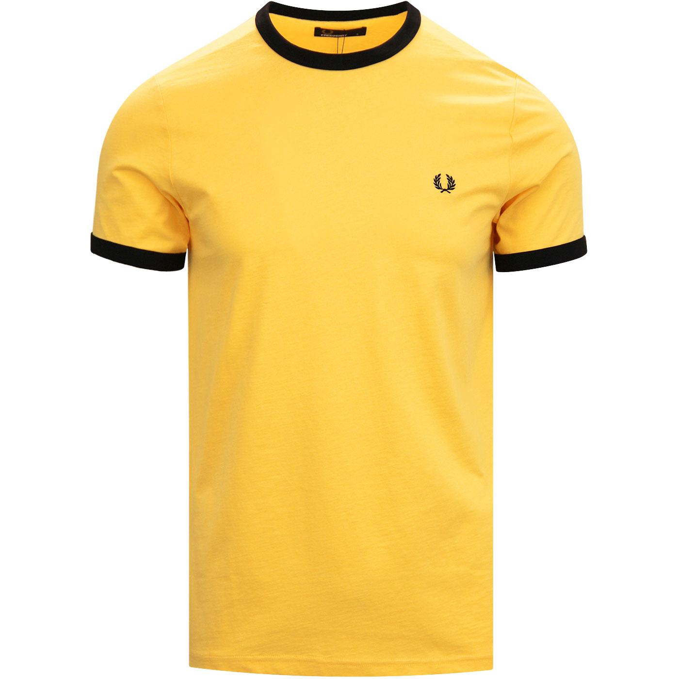FRED PERRY Retro Crew Ringer Tee in Electric Yellow