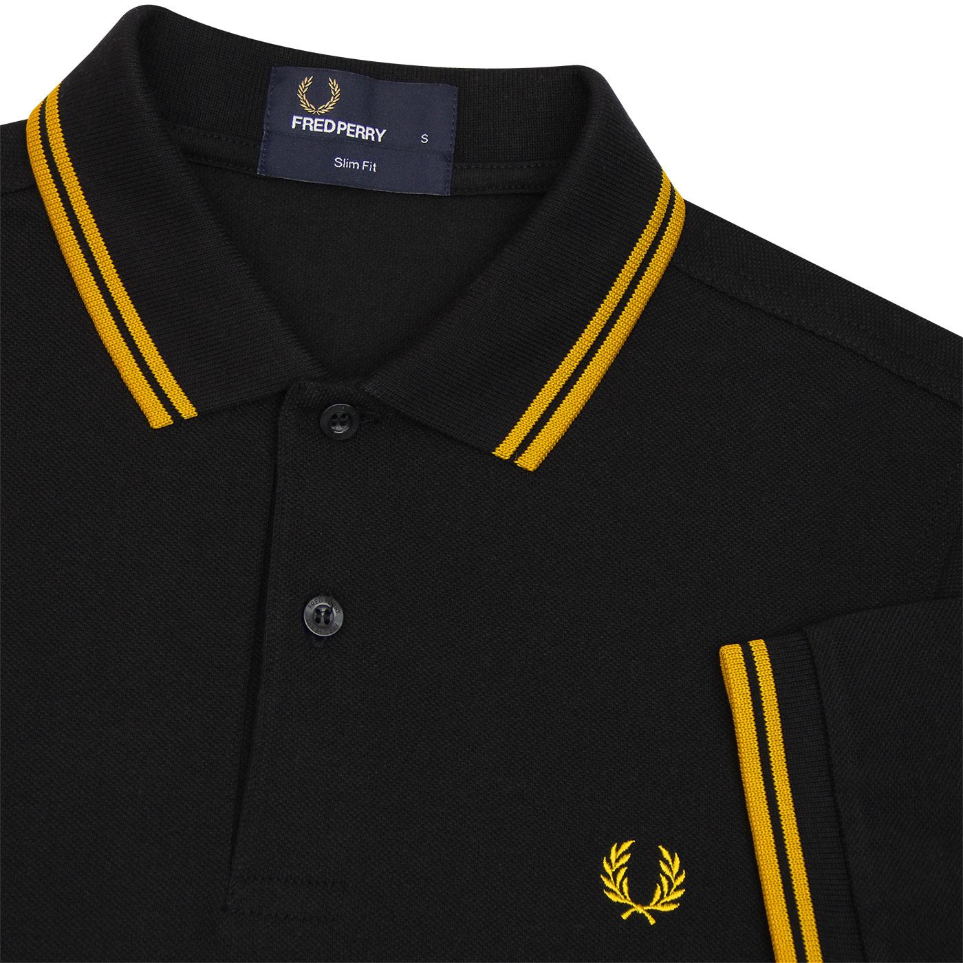 Fred Perry Mens Twin Tipped Polo Shirt In Blacknew Yellow 