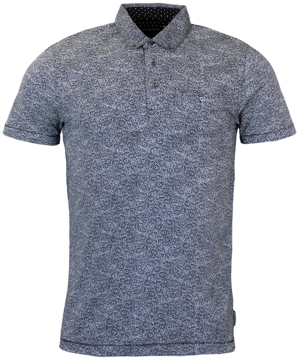 FRENCH CONNECTION Retro 70s Daisy Print Polo in Marine Blue