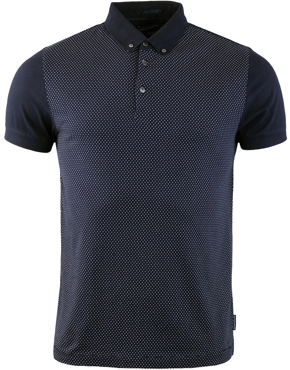 FRENCH CONNECTION Micro Print Button Down Polo in Marine Blue