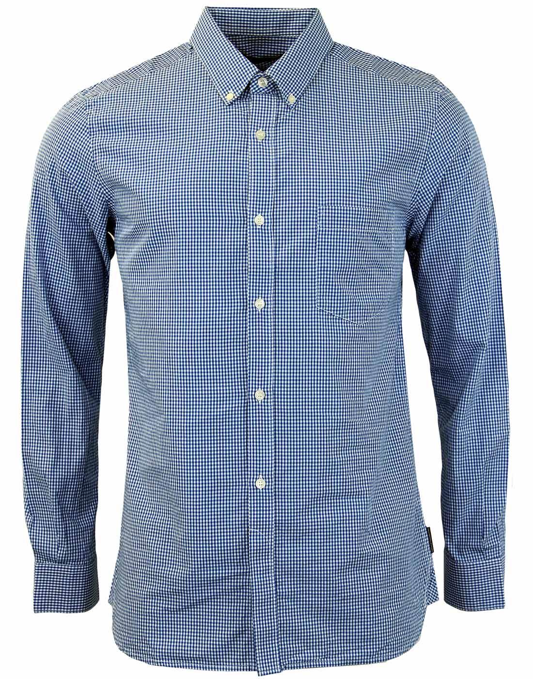 FRENCH CONNECTION Retro Mod Button Down Gingham Shirt in Blue