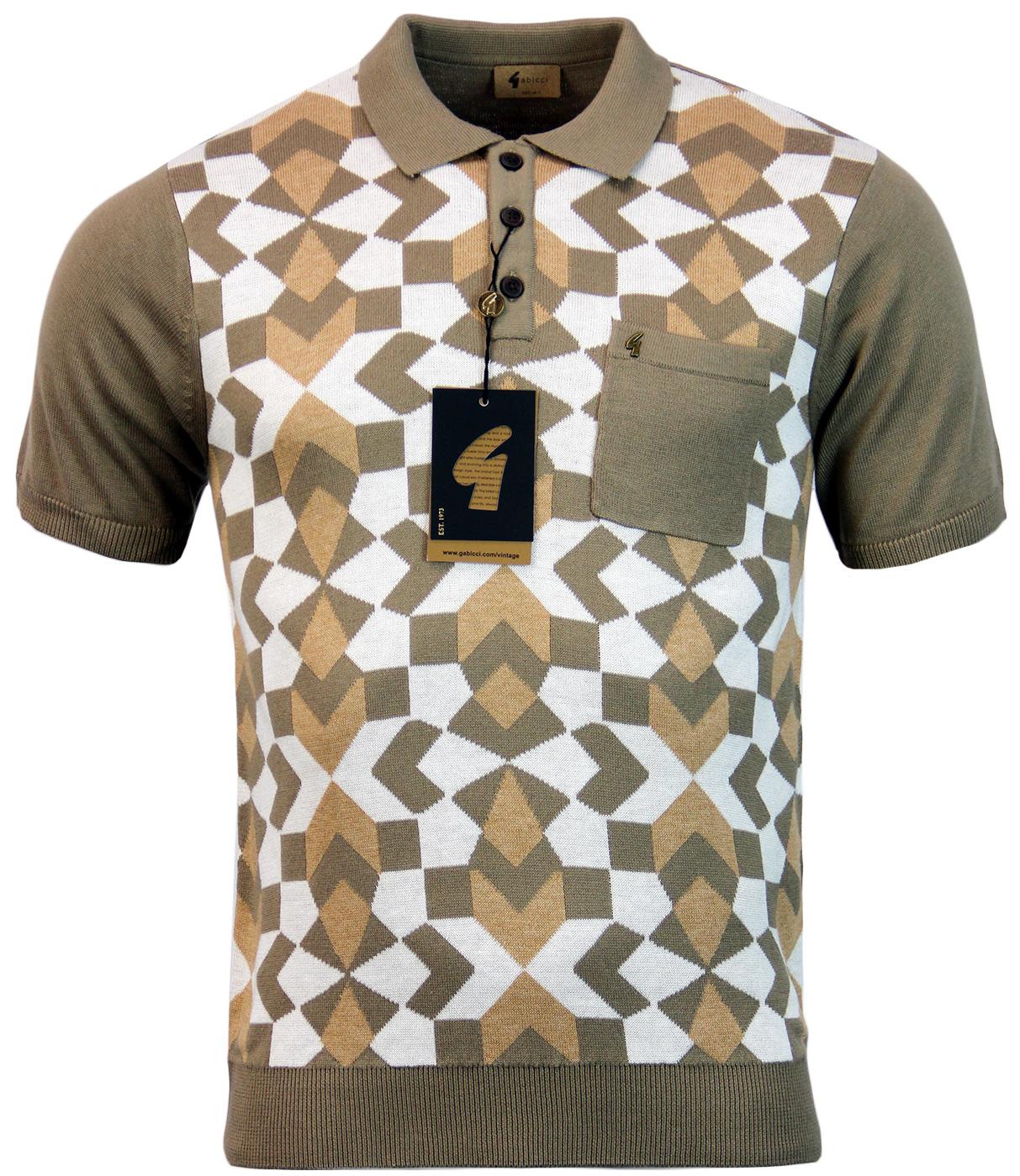GABICCI VINTAGE Retro Mod Abstract Geo Knit Polo in Earth